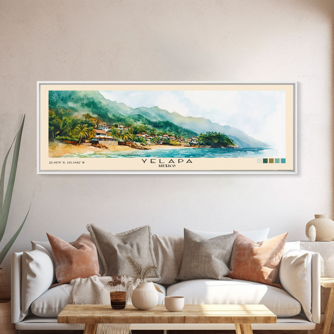 Yelapa, Mexico Watercolor Print, Vacation Gift, Mexico Wall Art, Beach Painting, Beach Decor, Large Wall Art, Wood Frame Art