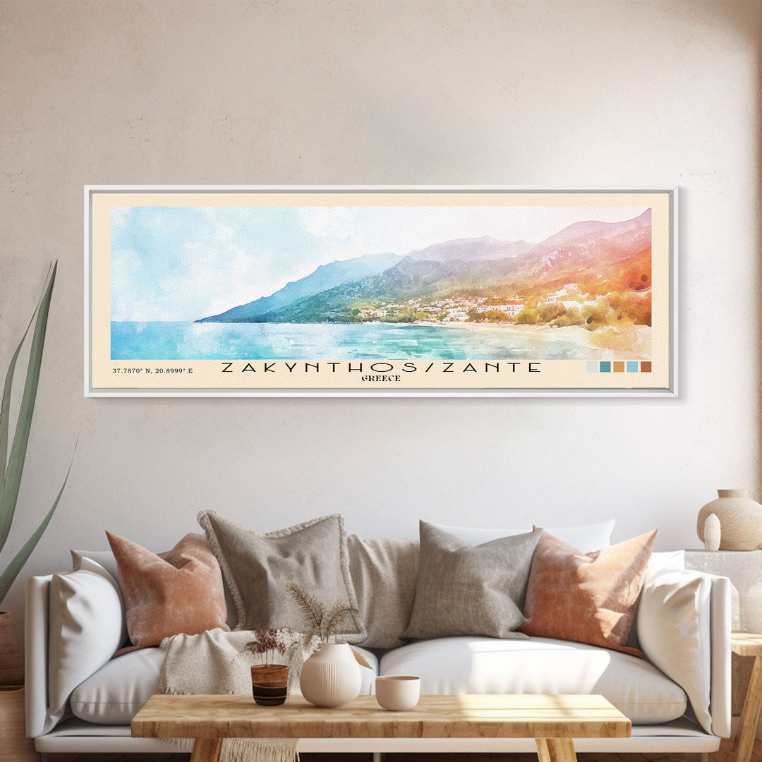 Zakynthos/Zante, Greece Watercolor Print, Vacation Gift, Greece Wall Art, Beach Painting, Beach Decor, Large Wall Art, Wood Frame Art