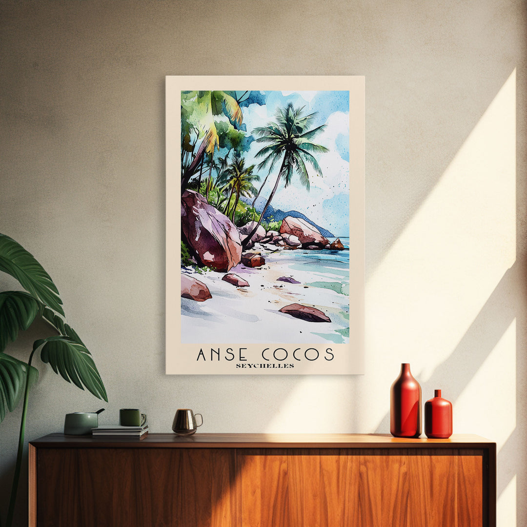 Anse Cocos, Seychelles Watercolor Beach Print, Vacation Gift, Seychelles Wall Art, Beach Painting, Beach Decor, Beach Painting