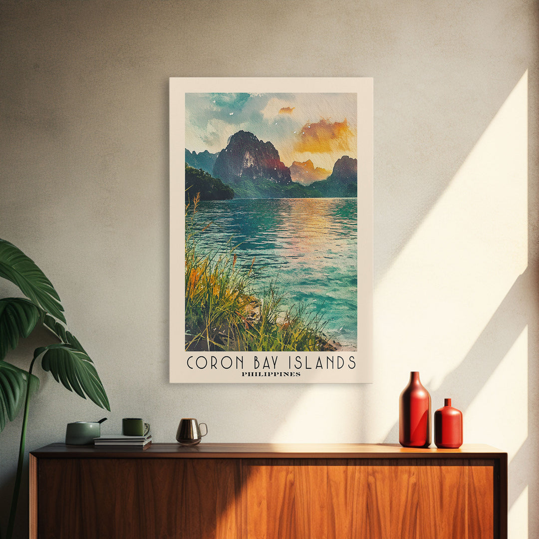 Coron Bay Islands, Philippines Watercolor Print, Vacation Gift, Philippines Wall Art, Beach Painting, Beach Decor, Beach Or Lakehouse Art