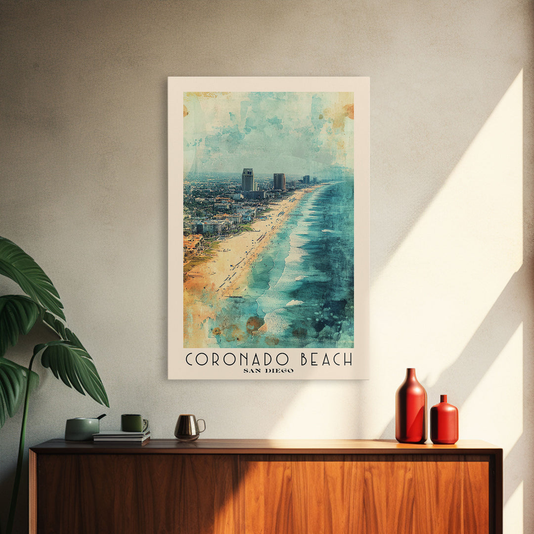 Coronado Beach, San Diego Watercolor Beach Print, Vacation Gift, San Diego Wall Art, Beach Painting, Beach Decor, Beach Painting