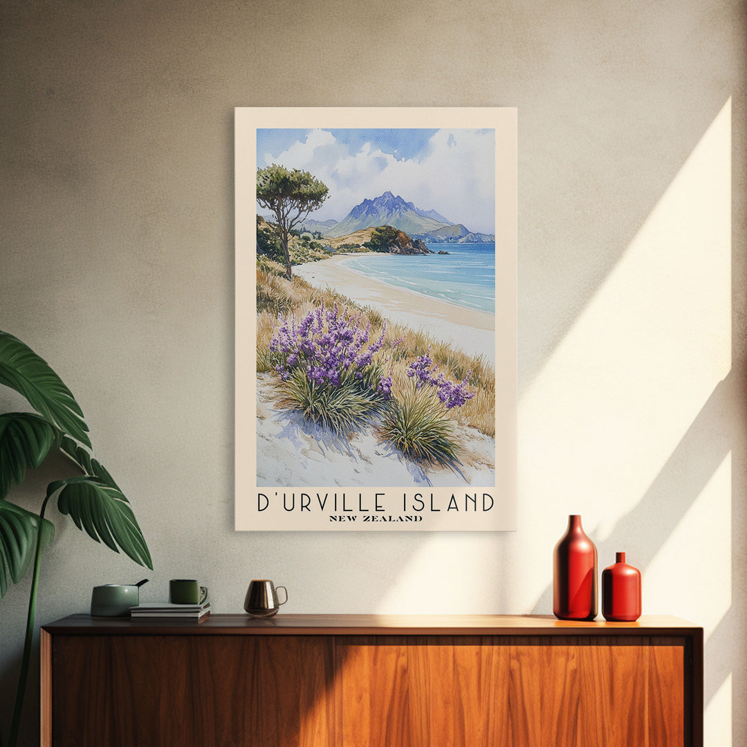 D’Urville Island, New Zealand Watercolor Beach Print, Vacation Gift, New Zealand Wall Art, Framed Canvas Print, Framed Beach Painting