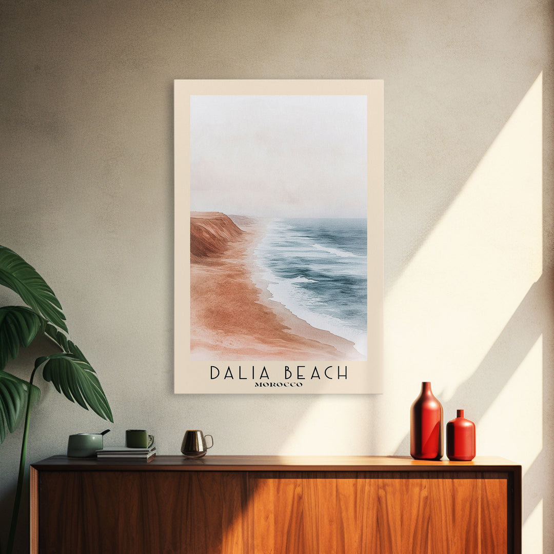 Dalia Beach, Morocco Watercolor Print, Vacation Gift, Morocco Wall Art, Beach Painting, Beach Decor, Large Wall Art, Wood Frame Art