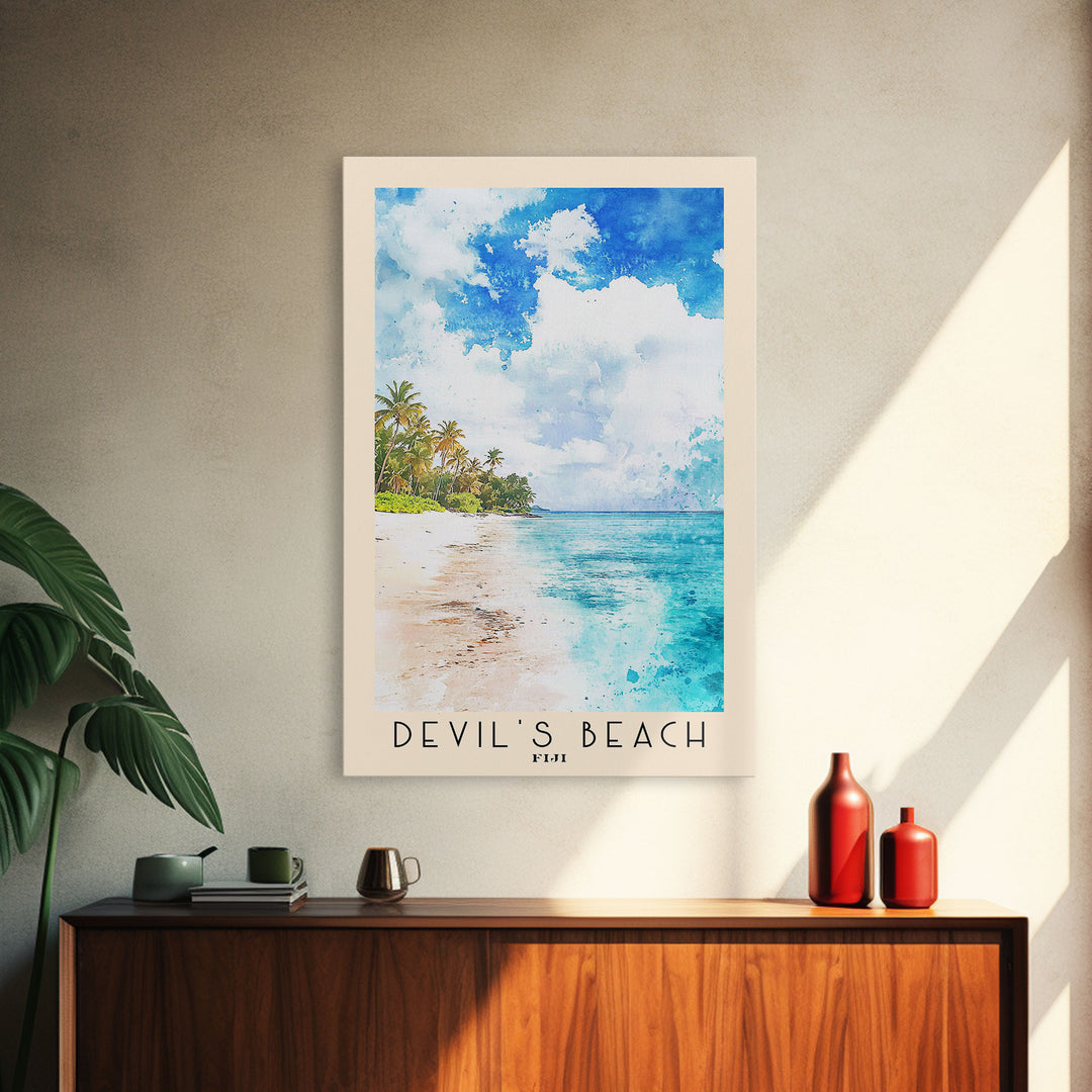 Devil’s Beach, Fiji Watercolor Beach Print, Vacation Gift, Fiji Wall Art, Beach Painting, Beach Decor, Beach Painting