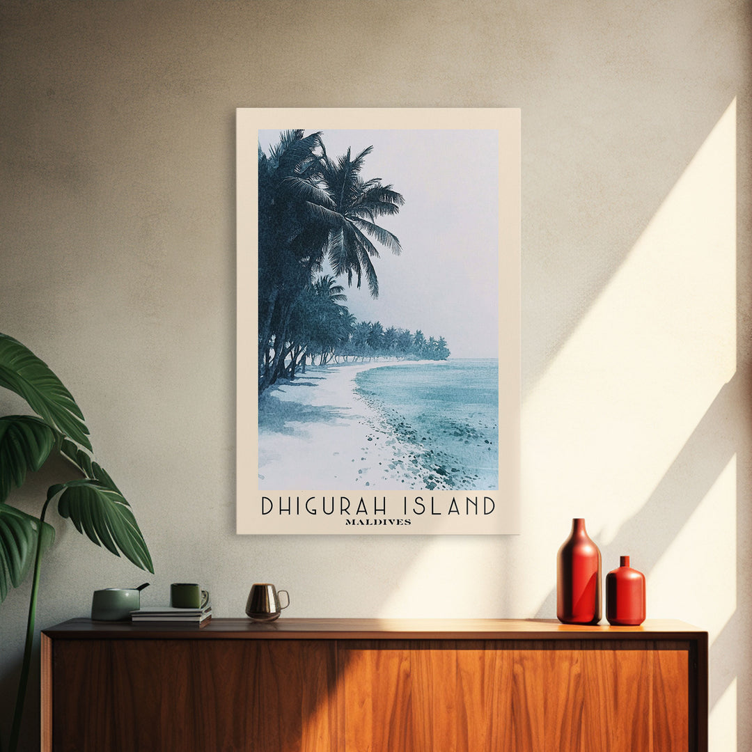 Dhigurah Island, Maldives Watercolor Print, Vacation Gift, Maldives Wall Art, Beach Painting, Beach Decor, Large Wall Art, Wood Frame Art