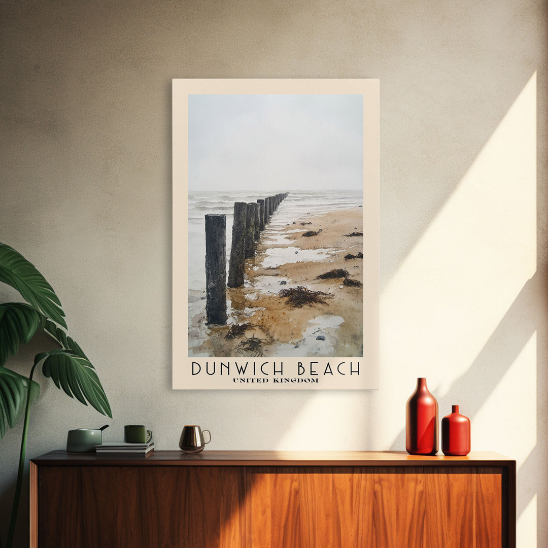 Dunwich Beach, United Kingdom Watercolor Beach Print, Vacation Gift, United Kingdom Wall Art, Framed Canvas Print, Framed Beach Painting