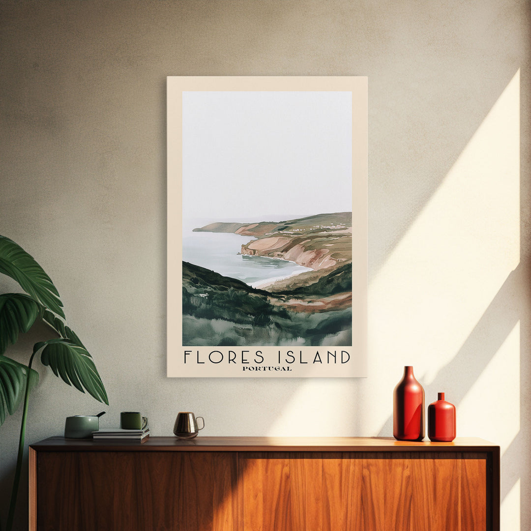 Flores Island, Portugal Watercolor Beach Print, Vacation Gift, Portugal Wall Art, Framed Canvas Print, Framed Beach Painting