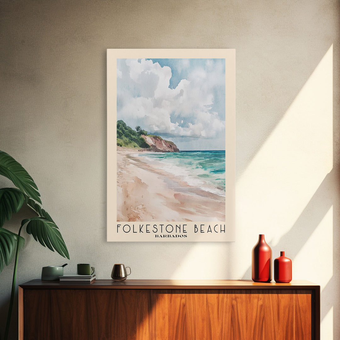 Folkestone Beach, Barbados Watercolor Beach Print, Vacation Gift, Barbados Wall Art, Beach Painting, Beach Decor, Beach Painting