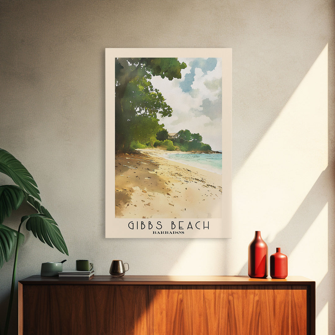 Gibbs Beach, Barbados Watercolor Print, Vacation Gift, Barbados Wall Art, Beach Painting, Beach Decor, Large Wall Art, Wood Frame Art