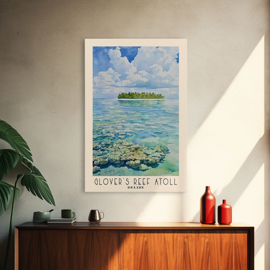 Glover’s Reef Atoll, Belize Watercolor Beach Print, Vacation Gift, Belize Wall Art, Beach Painting, Beach Decor, Beach Painting