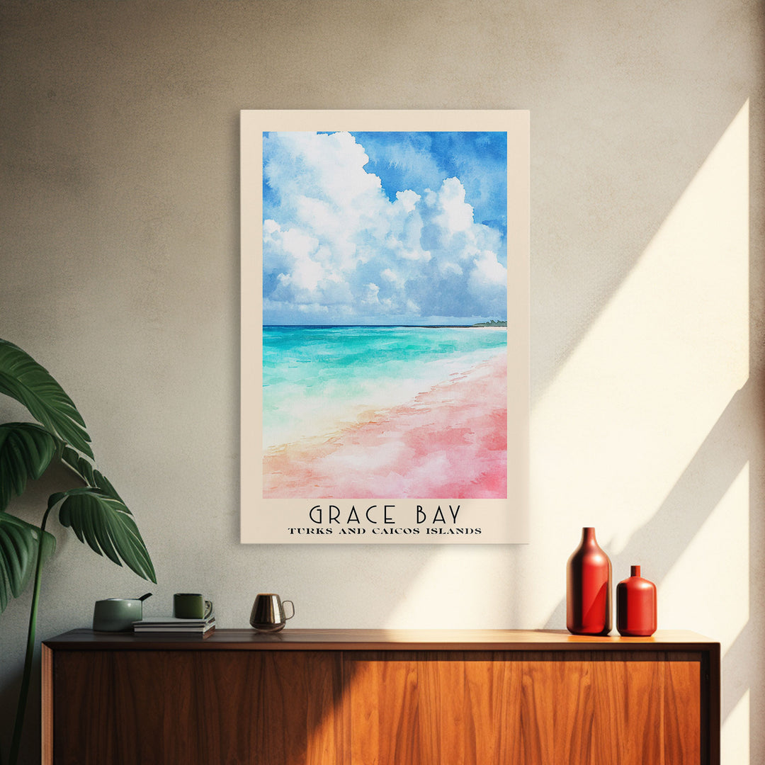 Grace Bay, Turks and Caicos Islands Watercolor Print, Vacation Gift, Turks and Caicos Islands Wall Art, Vacation Wall Art, Vacatation Memories, Beach Decor, Beach Or Lakehouse Art