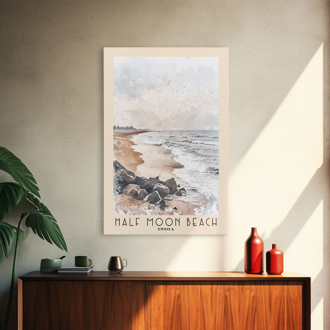 Half Moon Beach, India Watercolor Print, Vacation Gift, India Wall Art, Beach Painting, Beach Decor, Beach Or Lakehouse Art