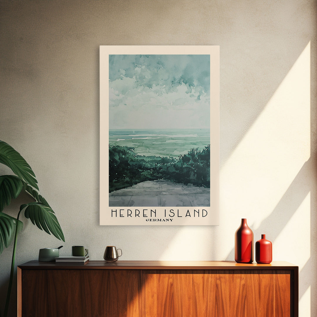 Herren Island, Germany Watercolor Print, Vacation Gift, Germany Wall Art, Beach Painting, Beach Decor, Large Wall Art, Wood Frame Art