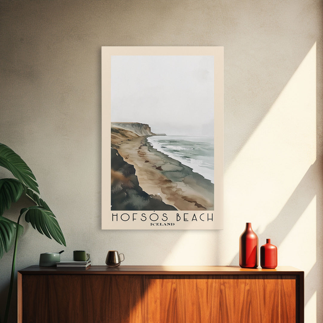 Hofsós Beach, Iceland Watercolor Beach Print, Vacation Gift, Iceland Wall Art, Framed Canvas Print, Framed Beach Painting