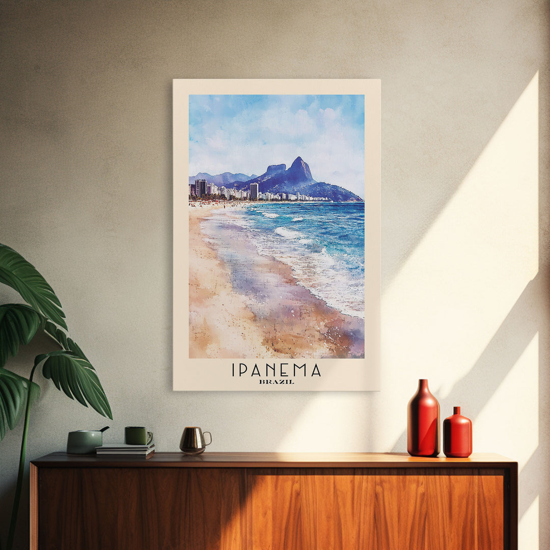 Ipanema, Brazil Watercolor Print, Vacation Gift, Brazil Wall Art, Beach Painting, Beach Decor, Large Wall Art, Wood Frame Art