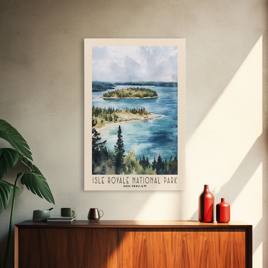 Isle Royale National Park, Michigan Watercolor Print, Vacation Gift, Michigan Wall Art, Beach Painting, Beach Decor, Large Wall Art, Wood Frame Art