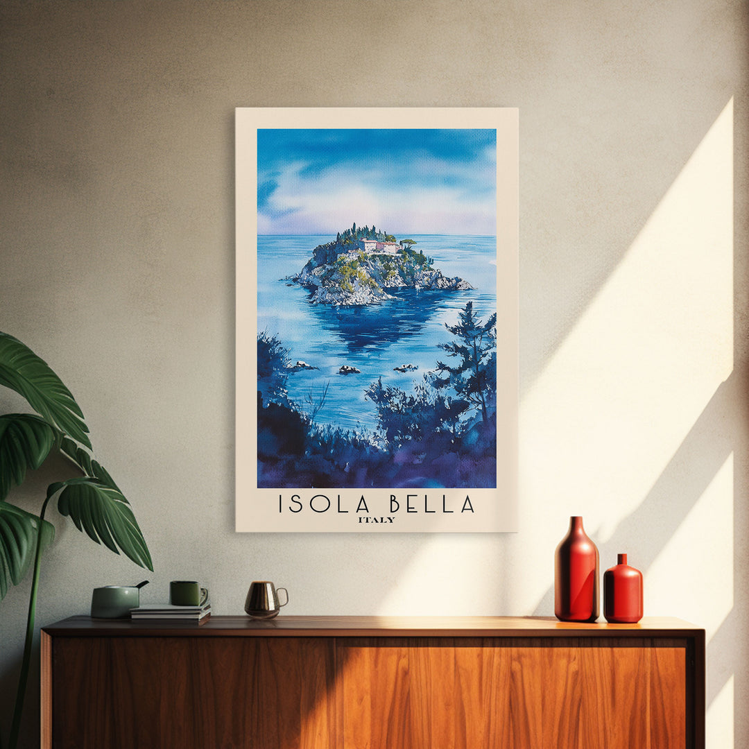 Isola Bella, Italy Watercolor Beach Print, Vacation Gift, Italy Wall Art, Framed Canvas Print, Framed Beach Painting