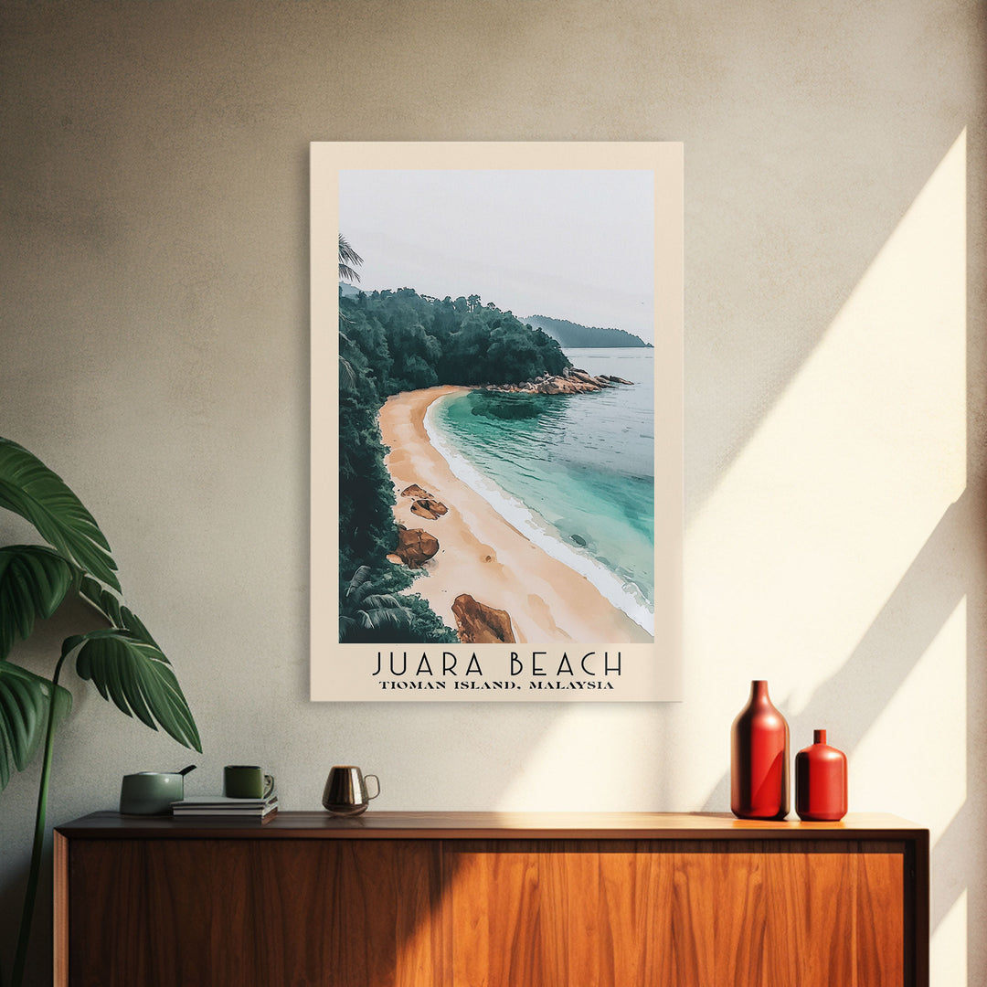 Juara Beach, Tioman Island, Malaysia Watercolor Print, Vacation Gift, Tioman Island, Malaysia Wall Art, Beach Painting, Beach Decor, Large Wall Art, Wood Frame Art