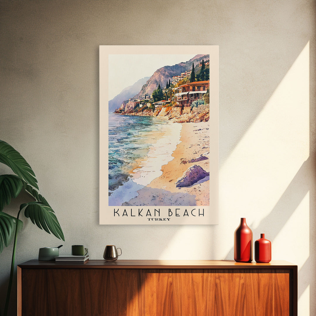 Kalkan Beach, Turkey Watercolor Print, Vacation Gift, Turkey Wall Art, Beach Painting, Beach Decor, Beach Or Lakehouse Art