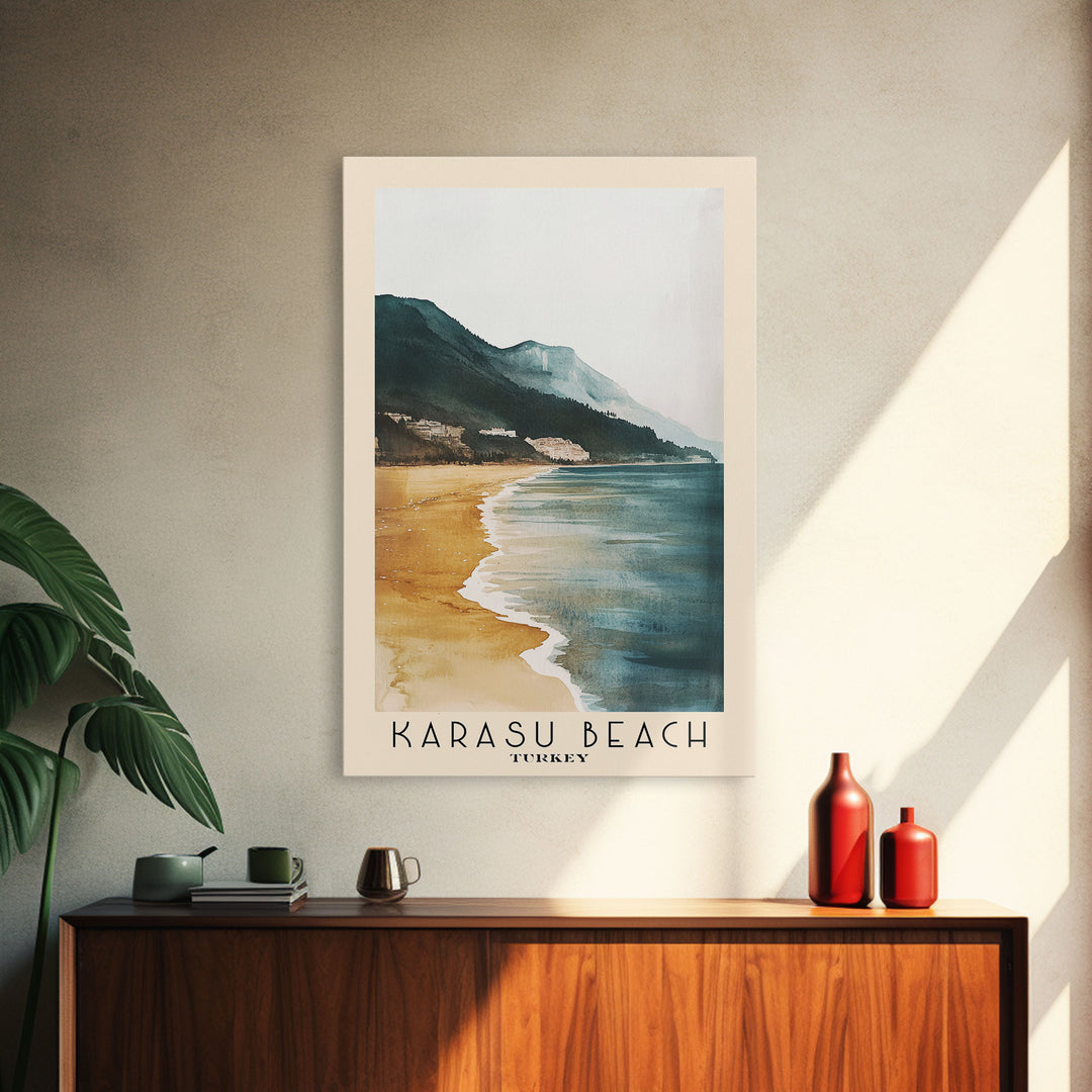 Karasu Beach, Turkey Watercolor Print, Vacation Gift, Turkey Wall Art, Beach Painting, Beach Decor, Large Wall Art, Wood Frame Art