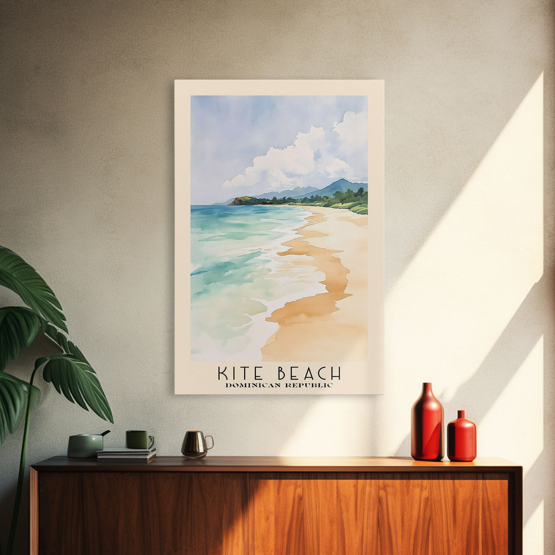 Kite Beach, Dominican Republic Watercolor Beach Print, Vacation Gift, Dominican Republic Wall Art, Framed Canvas Print, Framed Beach Painting