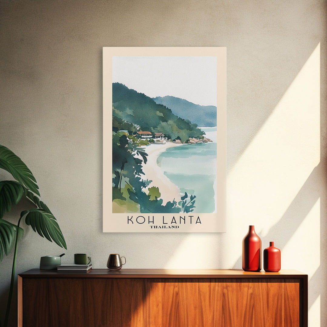 Koh Lanta, Thailand Watercolor Print, Vacation Gift, Thailand Wall Art, Beach Painting, Beach Decor, Large Wall Art, Wood Frame Art