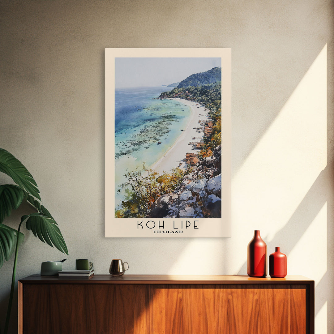 Koh Lipe, Thailand Watercolor Beach Print, Vacation Gift, Thailand Wall Art, Framed Canvas Print, Framed Beach Painting