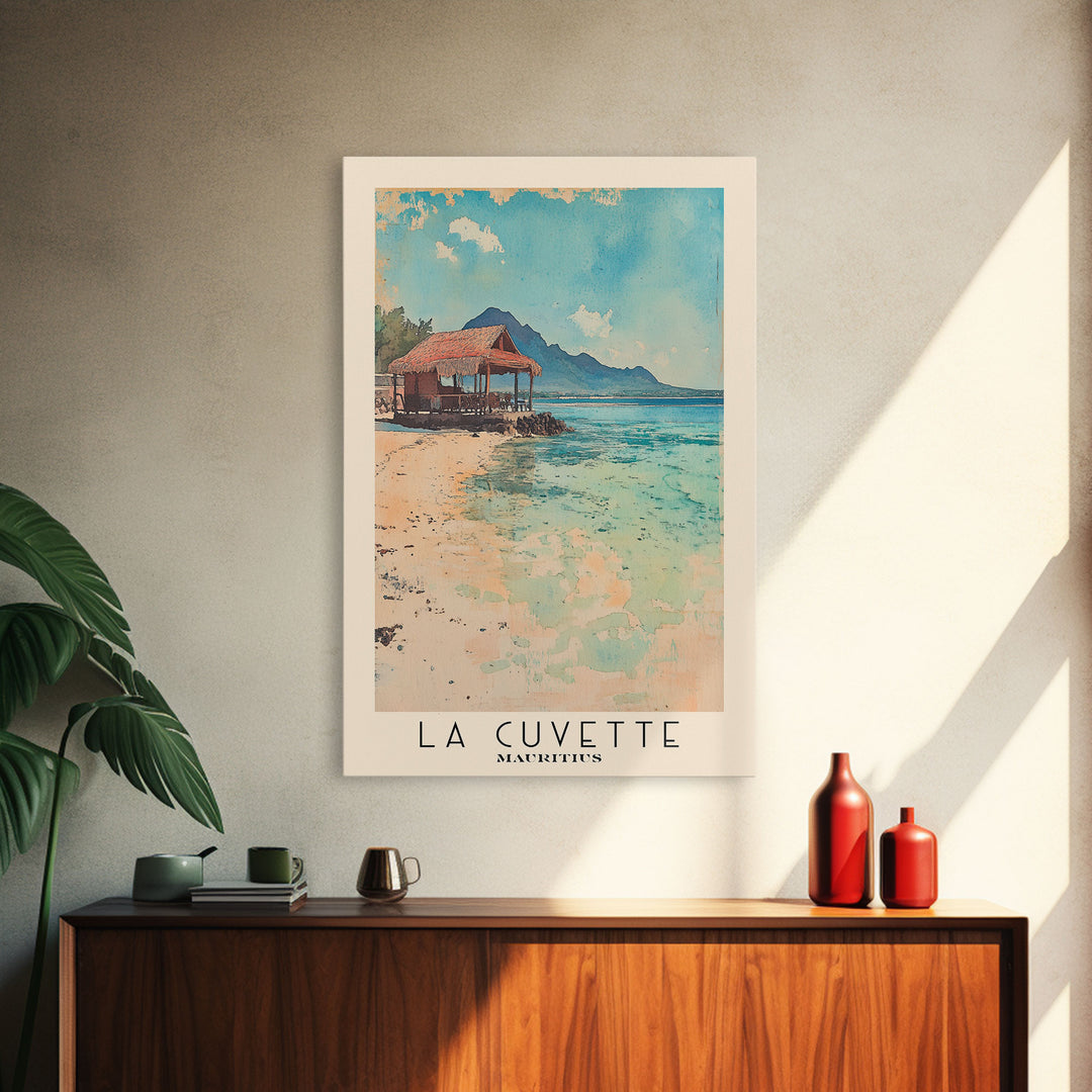 La Cuvette, Mauritius Watercolor Beach Print, Vacation Gift, Mauritius Wall Art, Framed Canvas Print, Framed Beach Painting