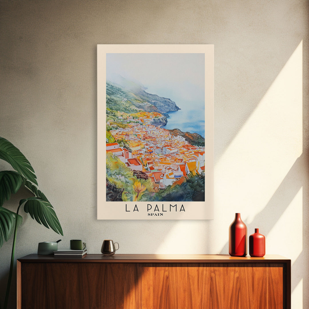 La Palma, Spain Watercolor Print, Vacation Gift, Spain Wall Art, Beach Painting, Beach Decor, Large Wall Art, Wood Frame Art