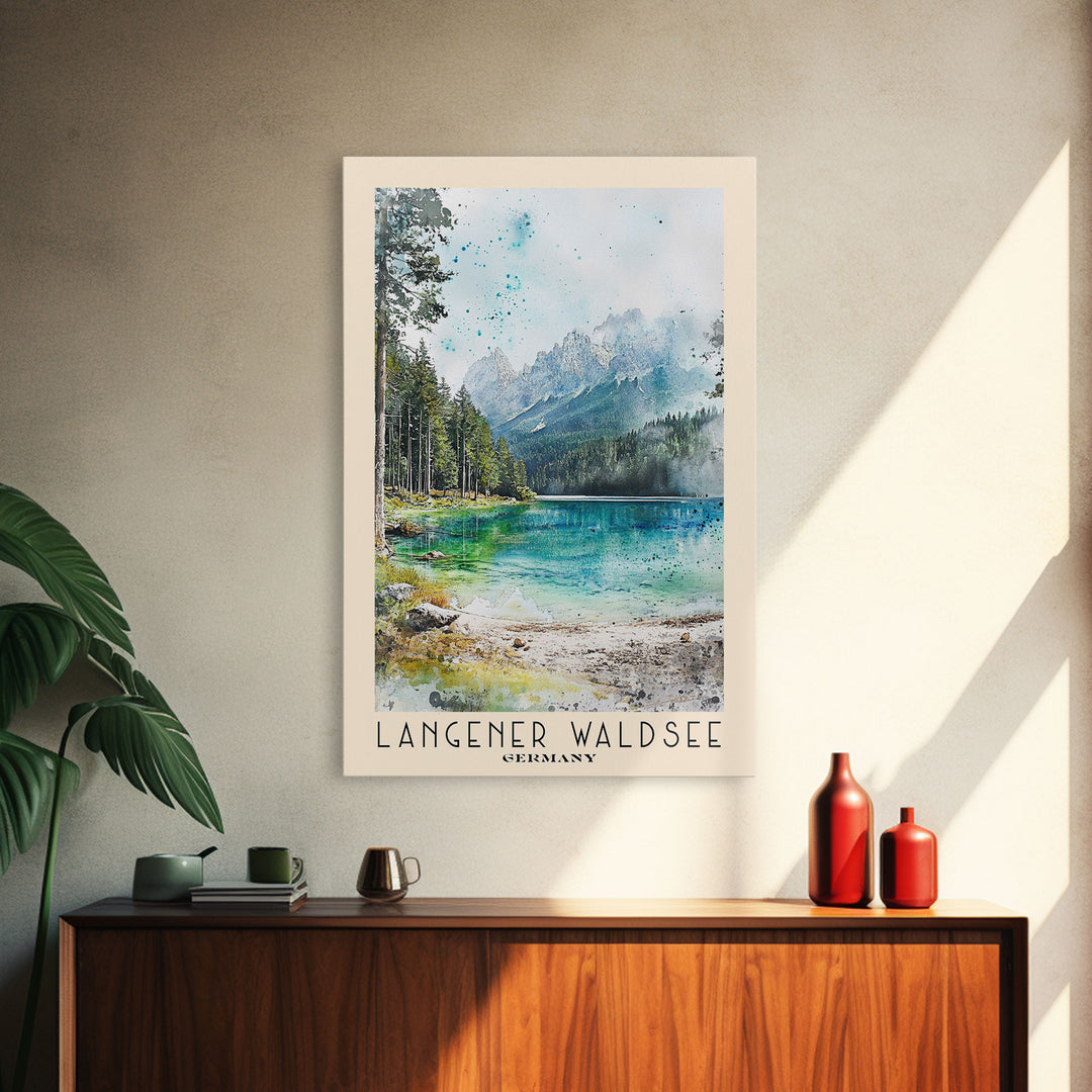 Langener Waldsee, Germany Watercolor Beach Print, Vacation Gift, Germany Wall Art, Framed Canvas Print, Framed Beach Painting