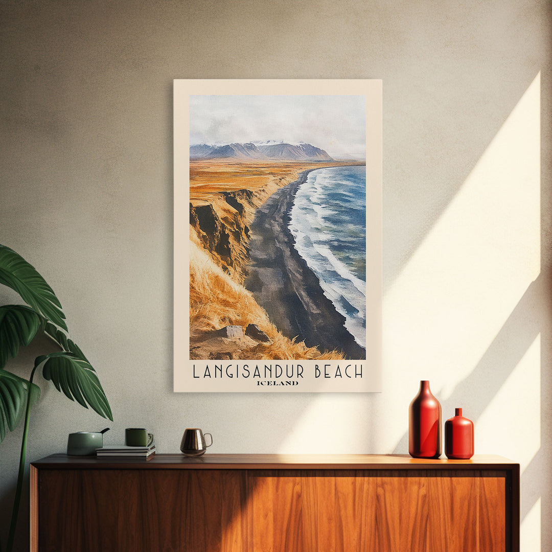 Langisandur Beach, Iceland Watercolor Print, Vacation Gift, Iceland Wall Art, Beach Painting, Beach Decor, Large Wall Art, Wood Frame Art