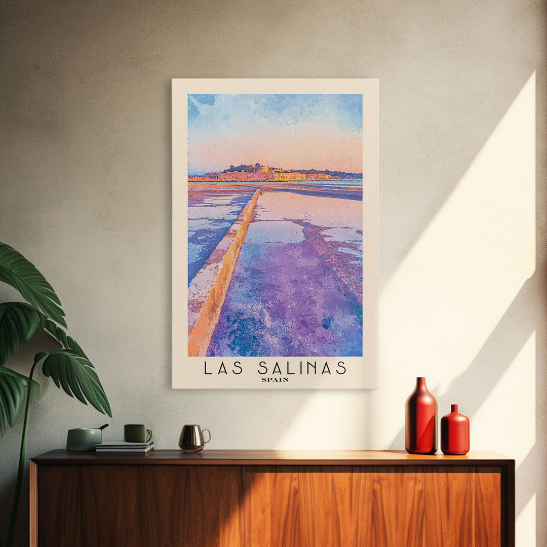 Las Salinas, Spain Watercolor Print, Vacation Gift, Spain Wall Art, Beach Painting, Beach Decor, Large Wall Art, Wood Frame Art