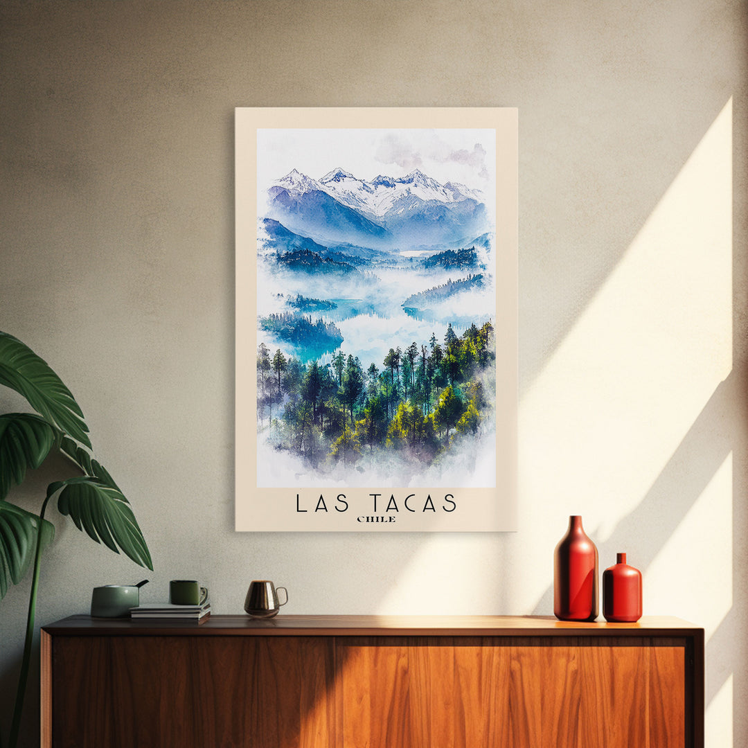 Las Tacas, Chile Watercolor Beach Print, Vacation Gift, Chile Wall Art, Framed Canvas Print, Framed Beach Painting