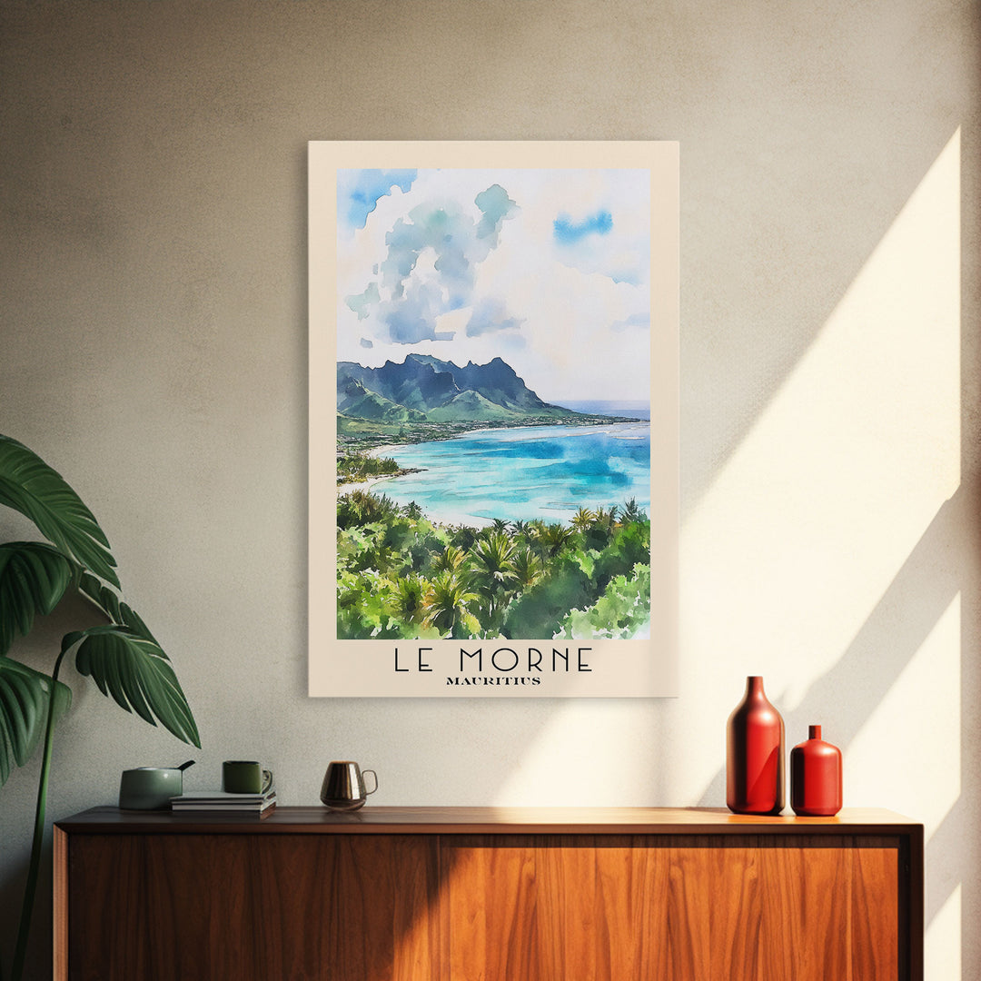 Le Morne, Mauritius Watercolor Print, Vacation Gift, Mauritius Wall Art, Beach Painting, Beach Decor, Large Wall Art, Wood Frame Art