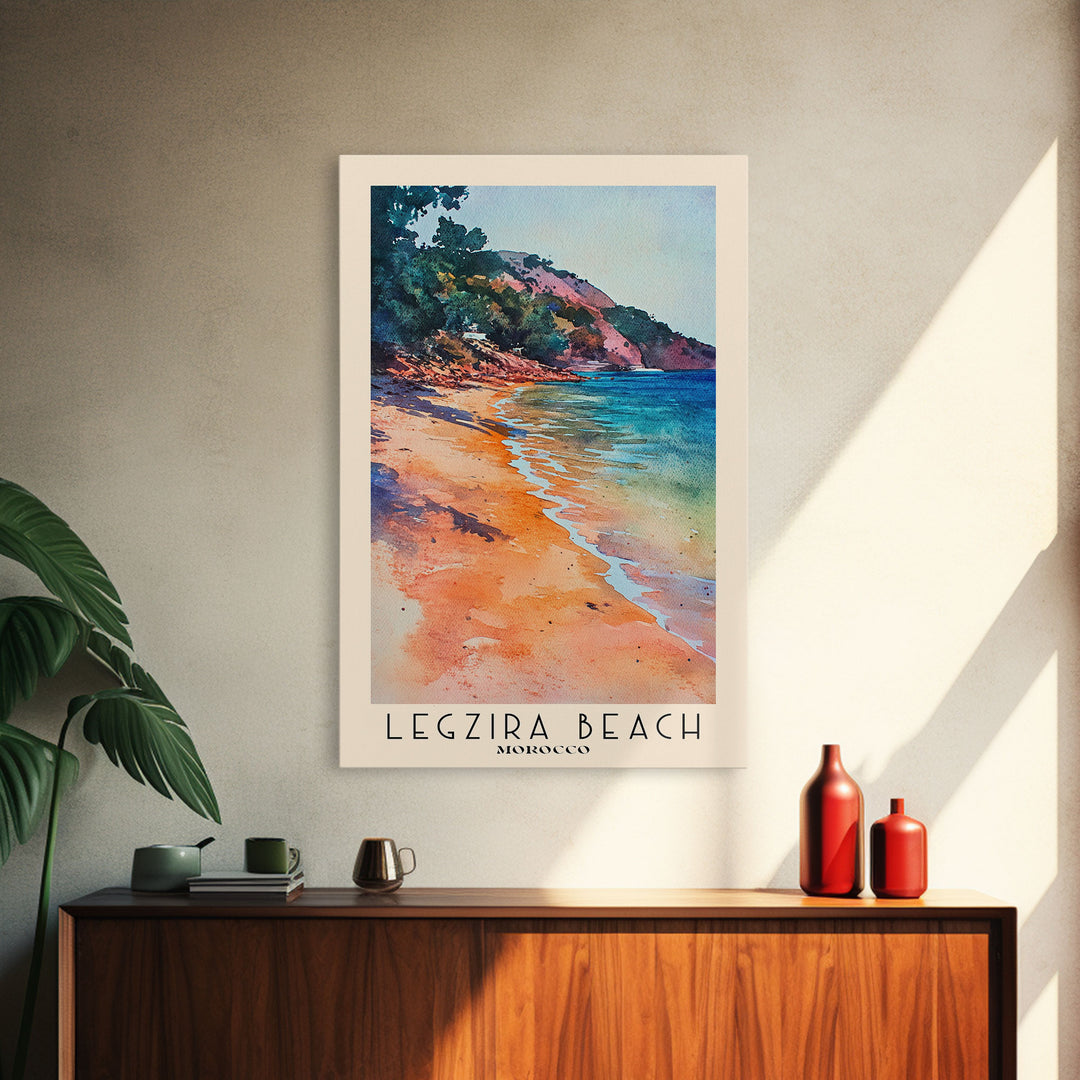 Legzira Beach, Morocco Watercolor Beach Print, Vacation Gift, Morocco Wall Art, Framed Canvas Print, Framed Beach Painting