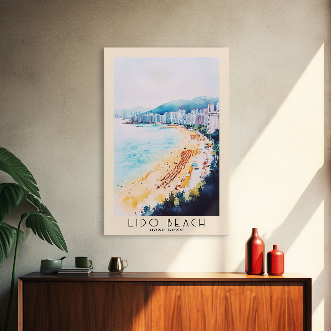 Lido Beach, Hong Kong Watercolor Print, Vacation Gift, Hong Kong Wall Art, Beach Painting, Beach Decor, Large Wall Art, Wood Frame Art