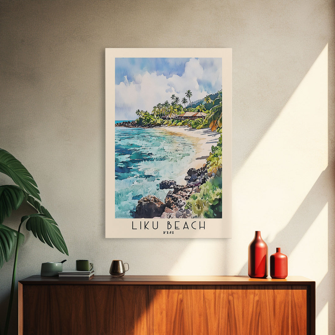 Liku Beach, Fiji Watercolor Print, Vacation Gift, Fiji Wall Art, Beach Painting, Beach Decor, Beach Or Lakehouse Art