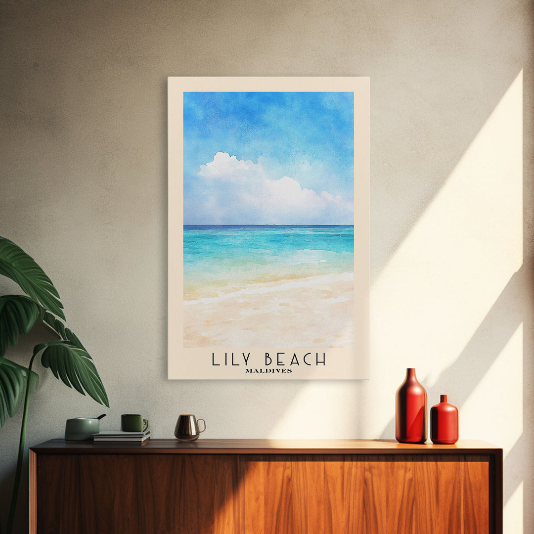 Lily Beach, Maldives Watercolor Beach Print, Vacation Gift, Maldives Wall Art, Beach Painting, Beach Decor, Beach Painting