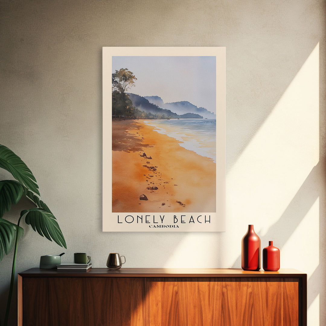 Lonely Beach, Cambodia Watercolor Beach Print, Vacation Gift, Cambodia Wall Art, Beach Painting, Beach Decor, Beach Painting