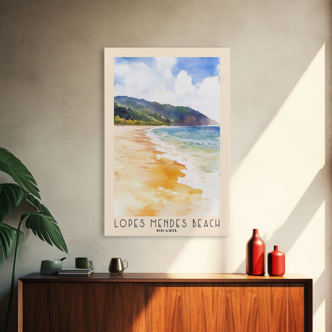 Lopes Mendes Beach, Brazil Watercolor Print, Vacation Gift, Brazil Wall Art, Beach Painting, Beach Decor, Beach Or Lakehouse Art