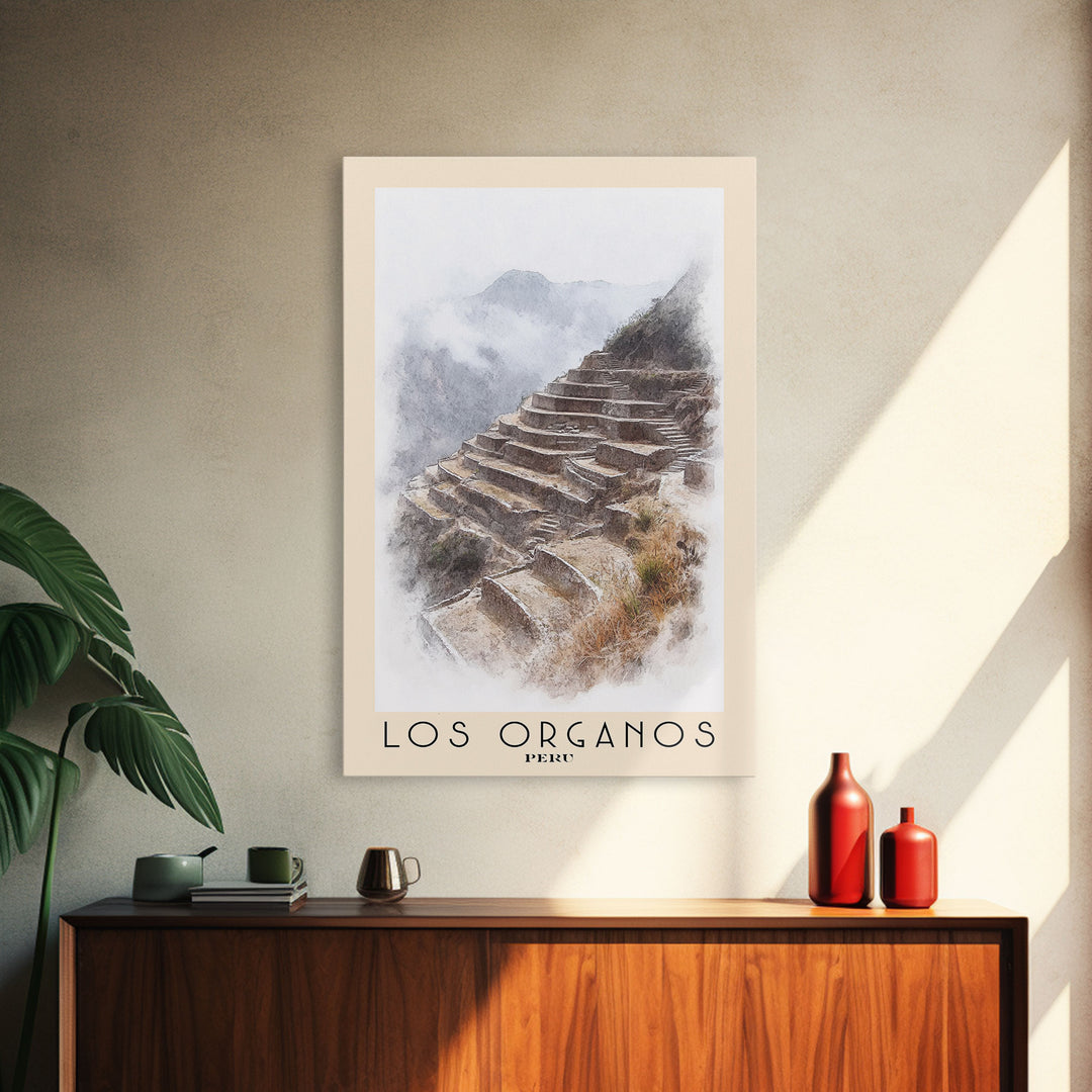 Los Organos, Peru Watercolor Print, Vacation Gift, Peru Wall Art, Beach Painting, Beach Decor, Large Wall Art, Wood Frame Art