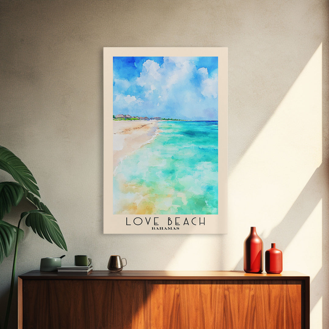 Love Beach, Bahamas Watercolor Print, Vacation Gift, Bahamas Wall Art, Vacation Wall Art, Vacatation Memories, Beach Decor, Beach Or Lakehouse Art