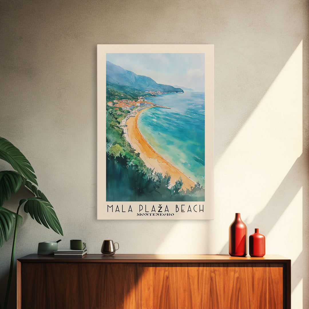 Mala Plaža Beach, Montenegro Watercolor Print, Vacation Gift, Montenegro Wall Art, Vacation Wall Art, Vacatation Memories, Beach Decor, Beach Or Lakehouse Art