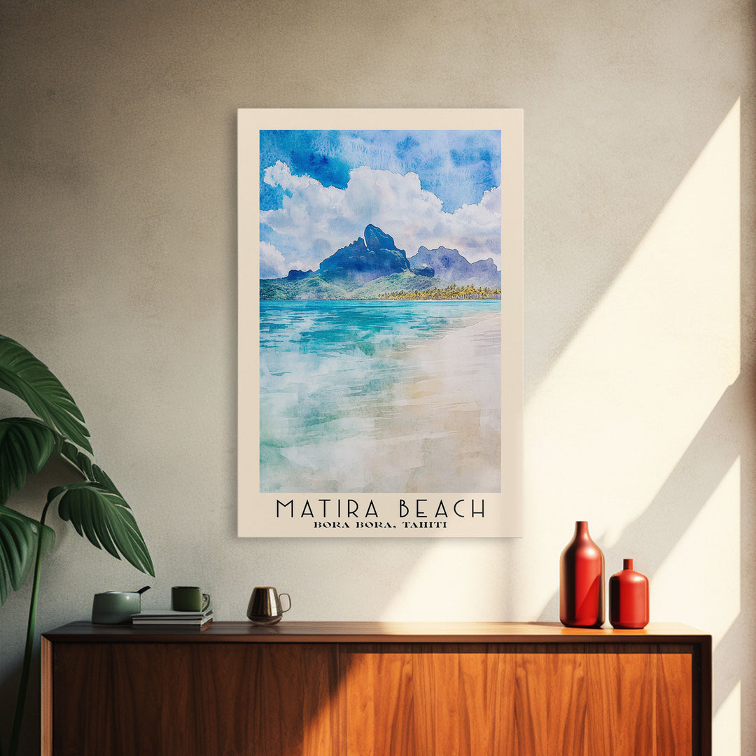 Matira Beach, Bora Bora, Tahiti Watercolor Beach Print, Vacation Gift, Bora Bora, Tahiti Wall Art, Beach Painting, Beach Decor, Beach Painting