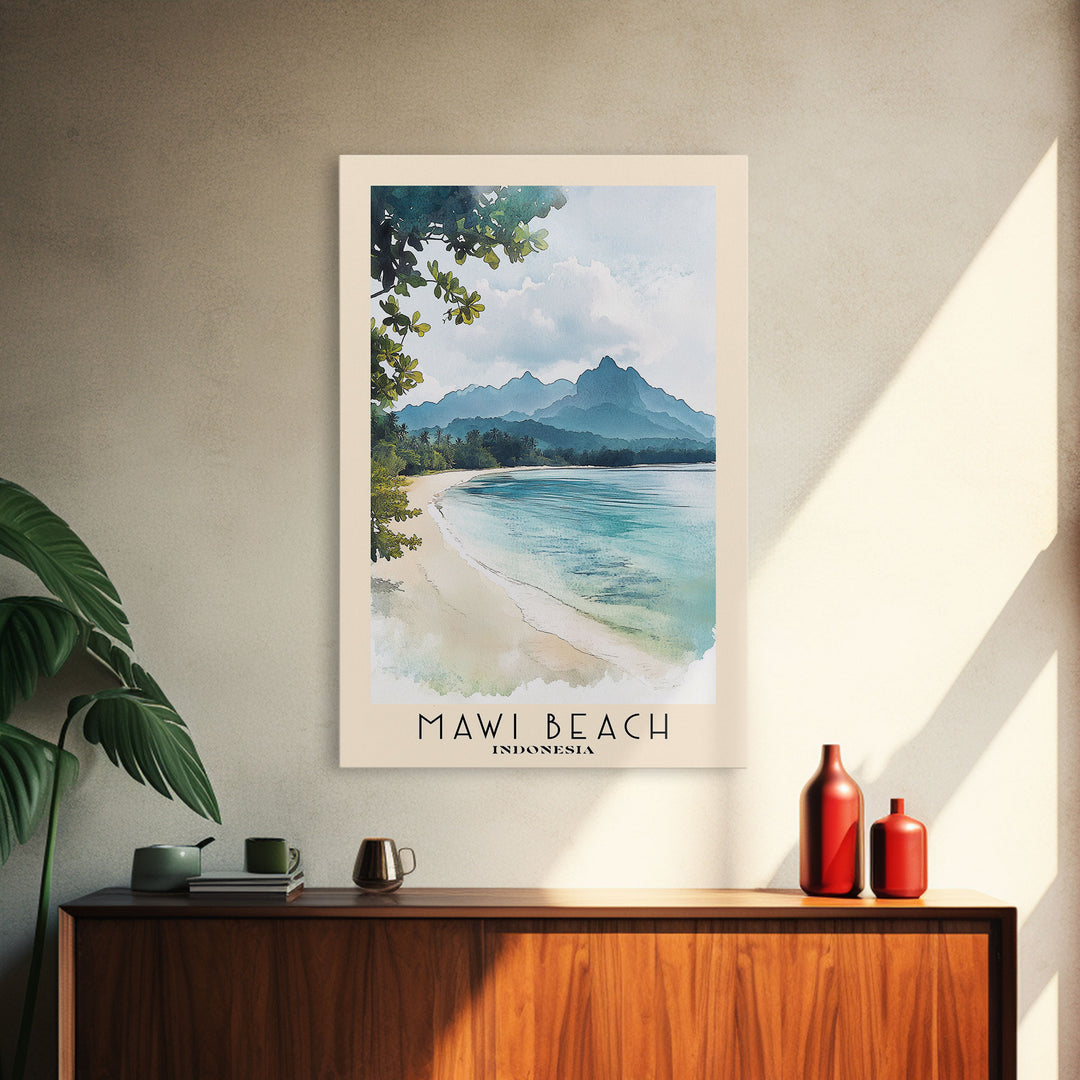 Mawi Beach, Indonesia Watercolor Print, Vacation Gift, Indonesia Wall Art, Beach Painting, Beach Decor, Beach Or Lakehouse Art