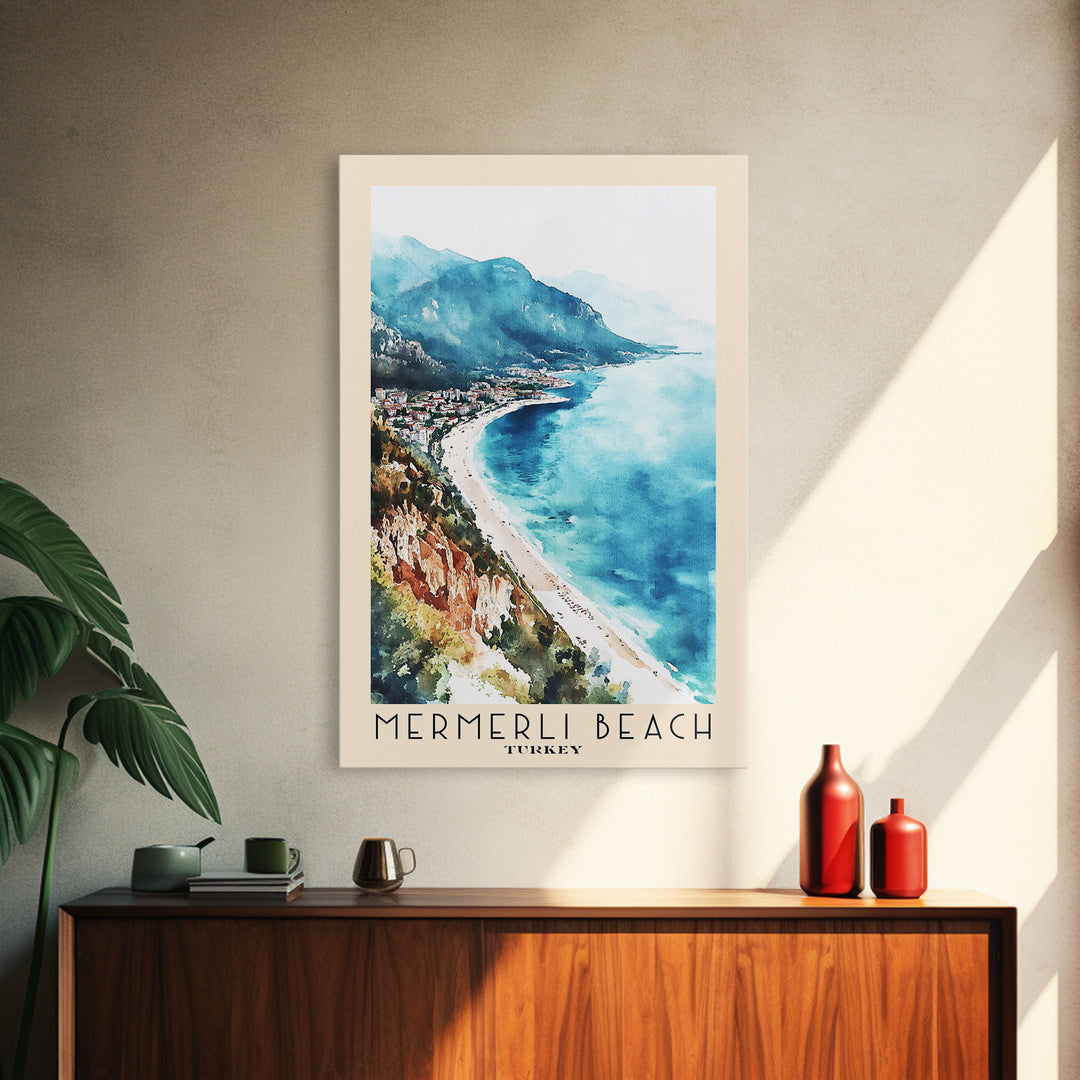 Mermerli Beach, Turkey Watercolor Print, Vacation Gift, Turkey Wall Art, Beach Painting, Beach Decor, Beach Or Lakehouse Art