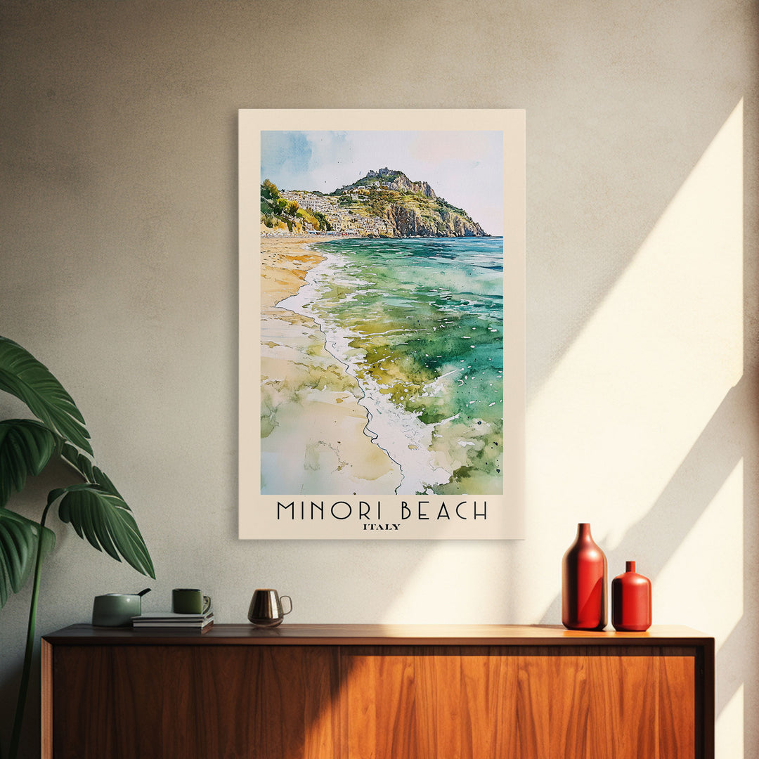 Minori Beach, Italy Watercolor Beach Print, Vacation Gift, Italy Wall Art, Beach Painting, Beach Decor, Beach Painting