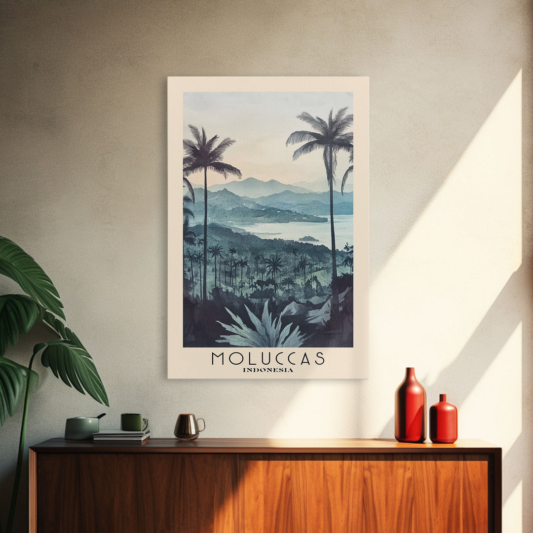 Moluccas, Indonesia Watercolor Beach Print, Vacation Gift, Indonesia Wall Art, Framed Canvas Print, Framed Beach Painting