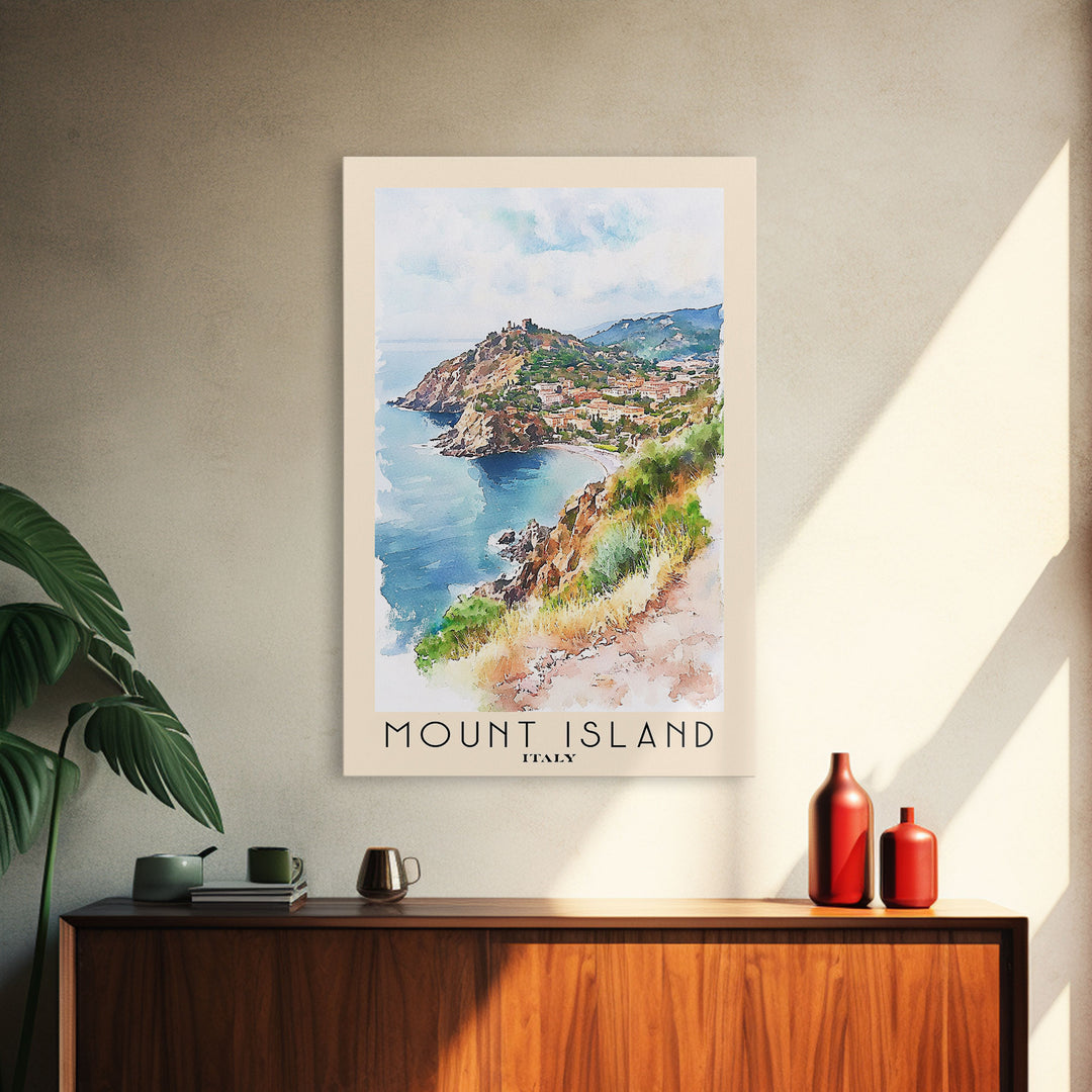 Mount island, Italy Watercolor Print, Vacation Gift, Italy Wall Art, Vacation Wall Art, Vacatation Memories, Beach Decor, Beach Or Lakehouse Art