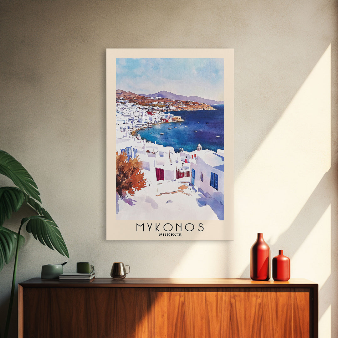 Mykonos, Greece Watercolor Beach Print, Vacation Gift, Greece Wall Art, Beach Painting, Beach Decor, Beach Painting